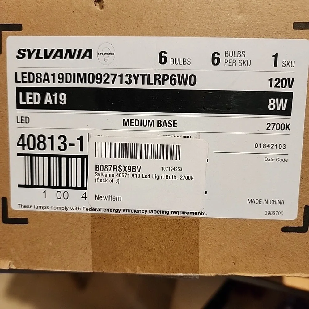 Sylvania LED 8W A19 27K DIM Soft White 40671 6-pack